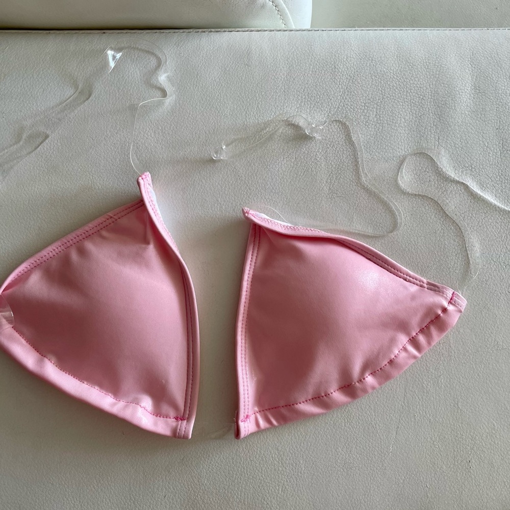 LAKE SWIM Pink clear strap bikini shimmer triangle top